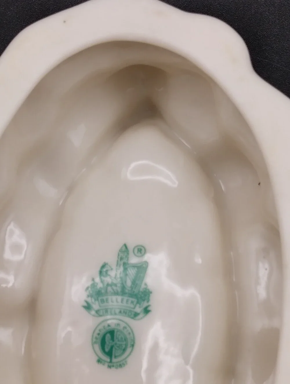 Vintage Belleek Pottery Row Boat On Waves Salt Cellar/Trinket Dish/Ashtray